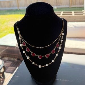 Elegant Gold and Red 3 Layered Adjustable Necklace by Ann Taylor NWOT